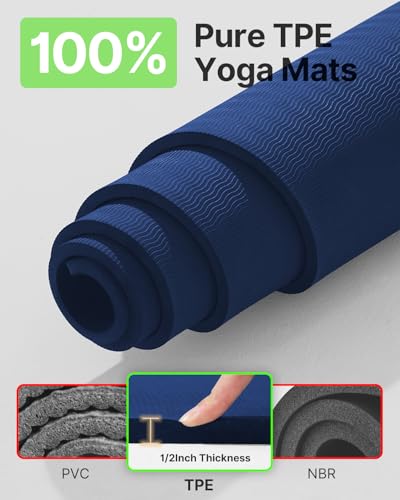 Image of YOTTOY Large Yoga Mat (75 * 52 * 1 /2inch),Extra Wide TPE Exercise Mat,Non-Slip Workout Mat for Pilates, Fitness, Barefoot, Home Gym Studio with Strap and Towel