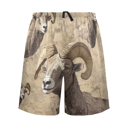 Men's Short Pajama Bottoms Sheep Bighorn Home Casual Sleep Pants