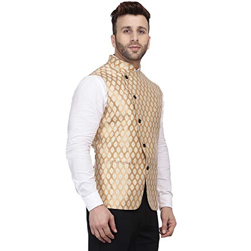 Men Banarasi Printed Chinese Collar Nehru Jacket3
