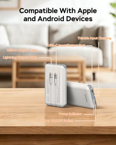 Image of GOODaaa Portable Charger, 10000mAh Power Bank Built in Cables, 3 Outputs 1 Inputs for All Mobile Devices Slim Charging Bank, Small Thin Phone Charger, Airline Approved Travel Slim Compact Battery Pack