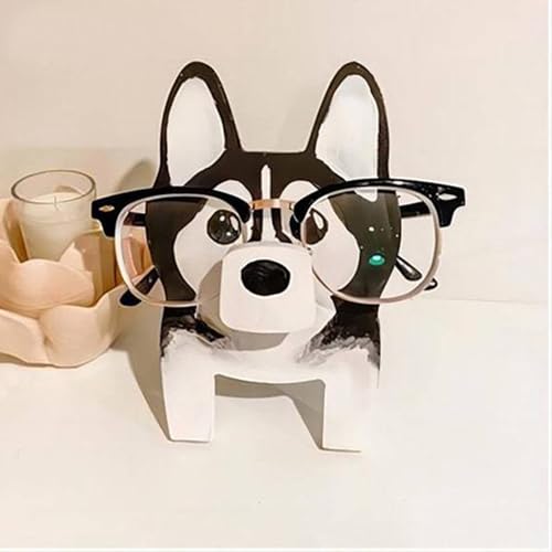 Hachera Brillenständer mit Tiermotiven, Tierform Brillen Präsentationsständer, Huskys Brillenhalter aus Holz, fär Schreibtisch, Schlafzimmer, Bäro, Desktop-Dekoration (Huskys)