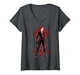 Womens Marvel Black Widow Painted Logo Portrait V-Neck T-Shirt