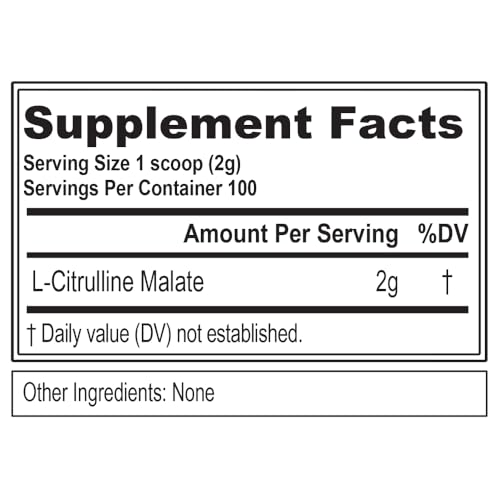 Image of Evlution Nutrition L-Citrulline Malate 2:1-200mg L-Citrulline Malate - Workout Performance Support - Vasodilation Support - Dietary Supplement - Vegan & Gluten Free - 100 Servings - Unflavored