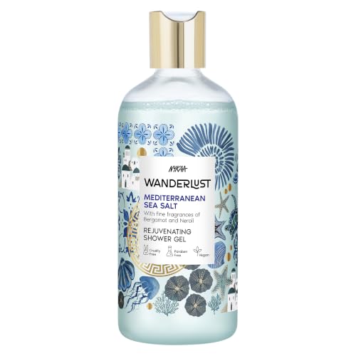 Image of Nykaa Wanderlust Mediterranean Sea Salt Shower Gel, 300 ml| Nourishes & Rejuvenates | Gentle Cleanser| Refreshing bodywash | Enriched With hydrating Glycerine | Paraben-Free, Vegan | Suitable for All Skin Types | Nourishes & Rejuvenates, Enriched With Hydrating Glycerine, Paraben-Free, Vegan, Suitable for All Skin Types