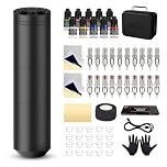 Lancer Black EZ Tattoo Kit - Wireless Tattoo Machine, 1500mAh Battery, 20pcs Needles & 10 Color Inks for Beginners & Artists