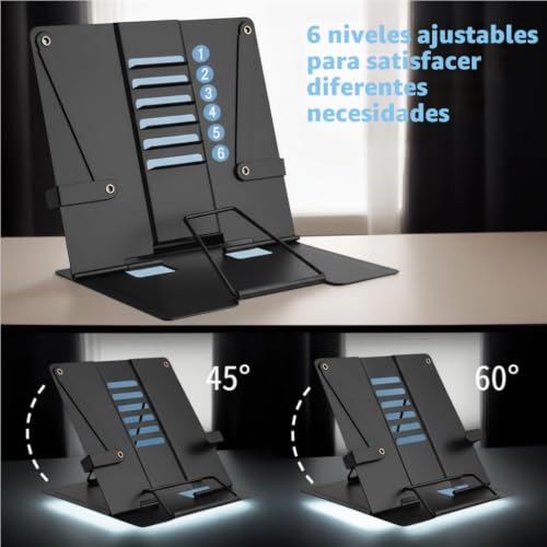 Miniatura 3 de Atril De Lectura, Fabricado En Metal, Color Negro, Multifuncional, Portátil Y Ajustable, Adecuado Para Libros, Teléfonos Móviles, Etc
