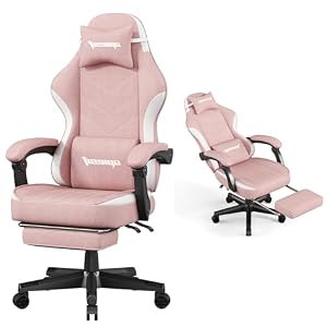 Gaming Chair,Computer Chair with Pocket Spring Cushion,Ergonomic Office Chair with Footrest,Height Adjustable Video Gamer Chair with Lumbar Support for Adults (No Massage, Pink)