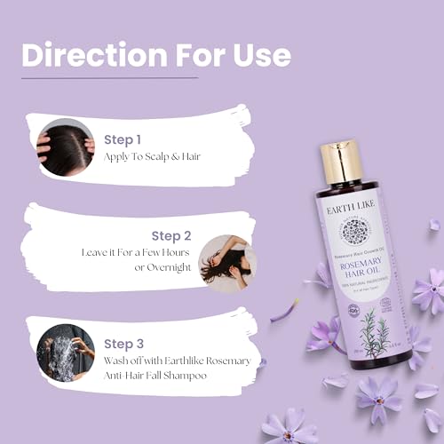 Earth Like Natural Rosemary Hair Oil for Hair Growth & Strong Roots | Herbal Scalp Nourishment with Rosemary Extract | Paraben & Sulfate Free Hair Oil for Soft, Smooth & Shiny Hair – 100ml