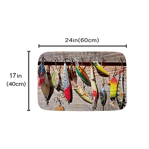 Fishing Lure Fish Fisherman Ocean Funny Fish Fishhook Coral Velvet Bath Rugs Non Slip For Bathroom Decor Sets Door Rug With Rubber #TOP3