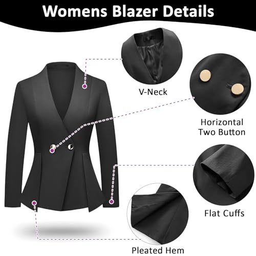 Women's 2 Piece Outfits Two Buttons Business V Neck Blazer Casual Long Sleeve Pants Suits Work Sets4