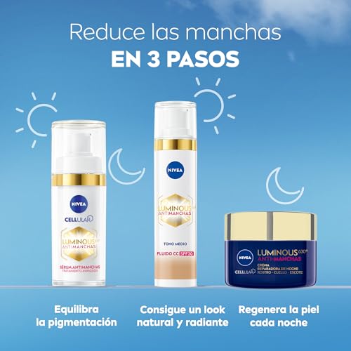 NIVEA Cellular Luminous630 - Fluido CC Antimanchas SPF30 3-en-1 - CC Cream Triple Acción - Cubre y Reduce las Manchas - Protector Solar Facial con Color - Todo Tipo de Piel - Tono Medio - 40 ml - imagen 7