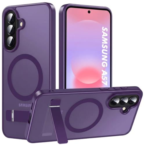 Image of Elzzi MagSafe Compatible Case for Samsung A57 Translucent Matte Bottom Kickstand Shockproof Slim Anti-Fingerprint Magnetic Hybrid Protective Cover (Deep)