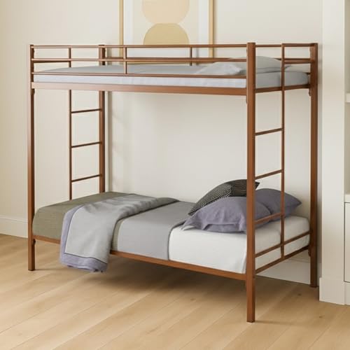 Image of Pilio Twin Over Twin Metal Bunk Bed | Space-Saving Double Decker for Kids & Adults | Bunker Bed Frame Without Storage (Mattress Included)