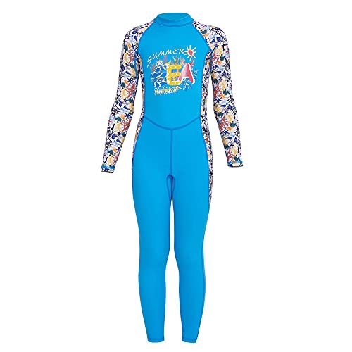 Kids Full Body Swimsuit For Girls Boys Rash Guard Long Sleeve Wetsuit Skin One Piece Children Swimwear, Upf 50+ Sun Protection Quick Dry Teens Youth Sunsuit For Pool Water Sports (Girl Blue, Xxl) #TOP18
