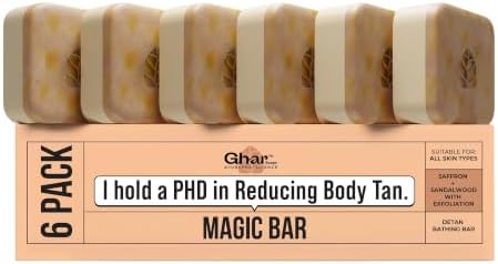 Ghar Soaps Sandalwood & Saffron Magic Bar For Reduce Tan (100 Gms Pack Of 6) | Paraben Free | Chandan & Kesar Bath Soap | Handmade Soaps For Glowing | Skin Brightening Soap For Men & Women