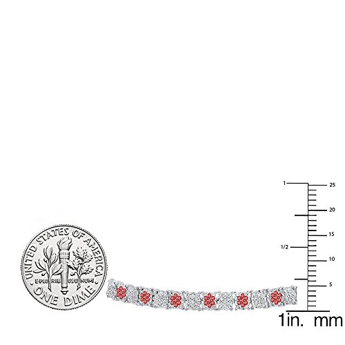 Dazzlingrock Collection Round Ruby & White Diamond Ladies Cluster Tennis Link Bracelet, Sterling Silver #TOP2