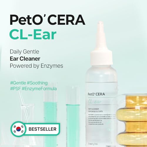 Image of Breezytail PetO'Cera CL'Ear Ear Cleaner for Dogs & Cats with 52% Hinoki Cypress Water, Soothes Itching & Irritation, Cleans & Deodorizes, Alcohol-Free & Gentle Formula, (3.39 oz /100ml)