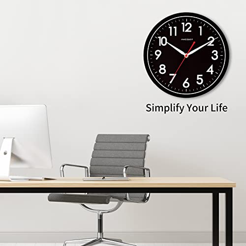 Akcisot Wall Clock Modern Black Silent Non Ticking Wall Clocks Battery Operated 10 Inch, Small Analog Classic Clock Decorative For Bedroom, Kitchen, Home Office, Bathroom, School, Living Room #TOP5