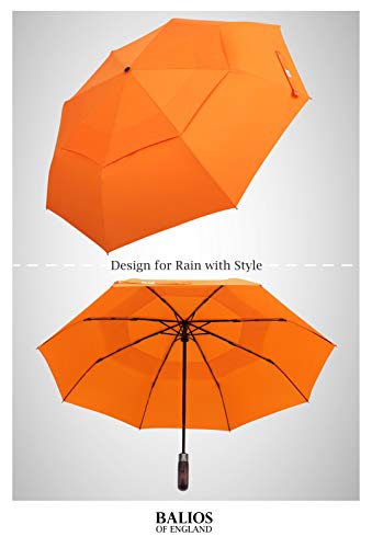 Balios Travel Folding Umbrella with Real Wood Handle Auto Open Close Vented Windproof Canopy - Designed in UK - Image 4