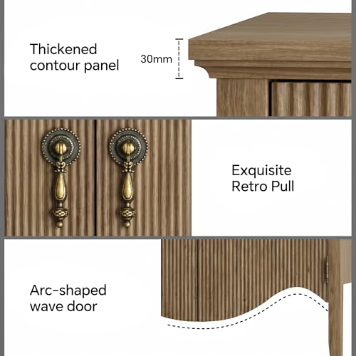 Image of FUSUNBAO 40 inch Fluted Buffet Storage Cabinet, Sideboard Credenza,Light Oak | Retro,Storage Cabinet,Fluted Sideboard Credenza, 2 Drawer, Accent Bar Cabinet, For Living Room, Dining Room, Entryway