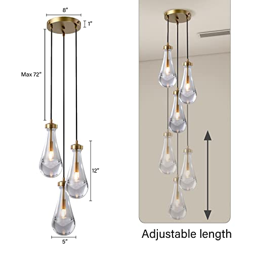 Ringrain 3-Pack Raindrop Pendant Light, Gold Kitchen Island Hanging Light Fixtures, Modern Art Raindrop Clear Solid Glass Chandelier For Dining Room For Porch, Corridor, Living Room #TOP5