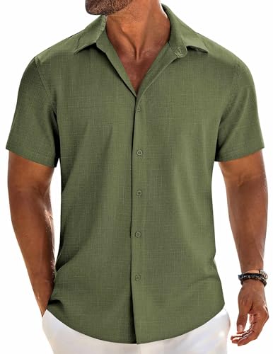 COOFANDY Dress Shirts for Men Short Sleeve Button Up Shirts Wrinkle Free Button Down Shirts Olive Green