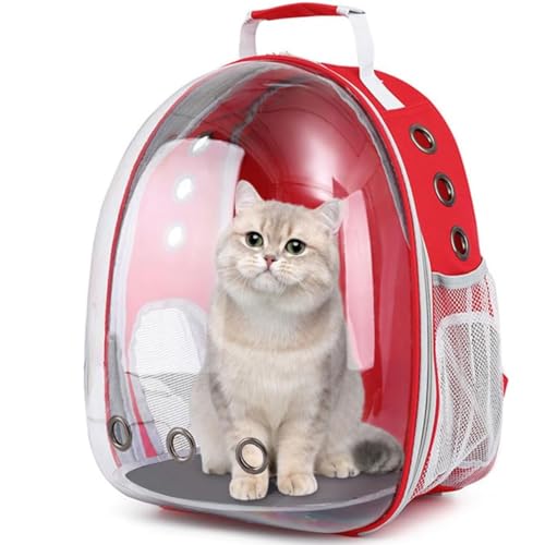 Mochila Pet Moderna com Visão Panorâmica e Ventilação, Transparente, para Cachorros e Gatos (vermelho)