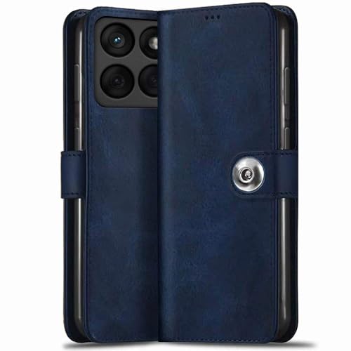 Image of TheGiftKart Flip Cover Back Case for Motorola Moto Edge 60 Fusion 5G / Moto Edge 60 5G | Genuine Leather Finish | Designer Button | Inbuilt Pockets & Stand | Flip Back Cover Case (Faux Leather, Blue)