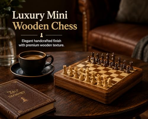 Image of Handmade Personalised Luxury Chess Set-Mens Personalised Gift- Magnetic Wooden Chess Set- Travel Chess Games - Birthday Chess Gift- (5 Inches) (Acacia Wood) (5 Inches / 12.7 Cm)