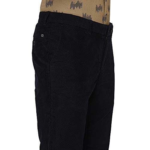 Image of Blackberrys Men's Cotton Blend Self-Design Slim Fit Casual Trousers