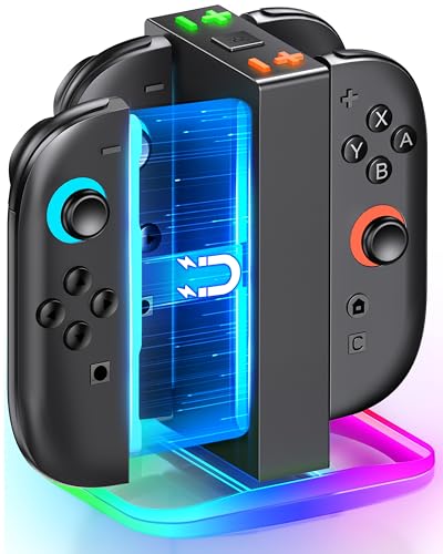 Image of Mocagen Controller Charger for Nintendo Switch 2, Magnetic 4 in 1 Joy-Con Holder, Dynamic Light, Fast 2H Charge Compatible with Switch 2 Joy Con Charger Station Accessories