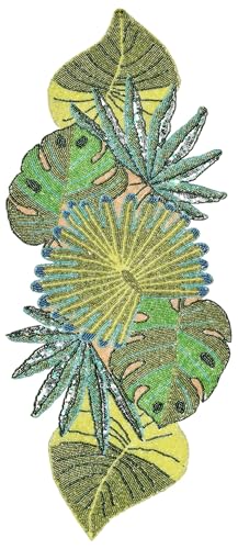 Chemin de table à perles vert multicolore motif feuilles pour fête - 7