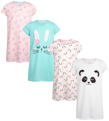 Rene Rofe Girls' Pajamas - Short Sleeve Sleep Shirt Nightgown (4 Pack), Size 6/6X, Blue Bunny/White Panda #TOP14