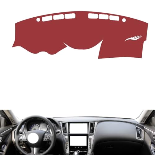 Leather Dash Board Cover mat Compatible with Infiniti Q50，Anti-Slip,Sun Protection Dashboard Cover-red