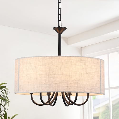 LWYTJO Lustre Noir Lustre à 6 Lumières, Plafonnier Moderne pour Salon, Lustre Tambour Réglable, Suspension pour Chambre à Coucher, Cuisine, Salle à...