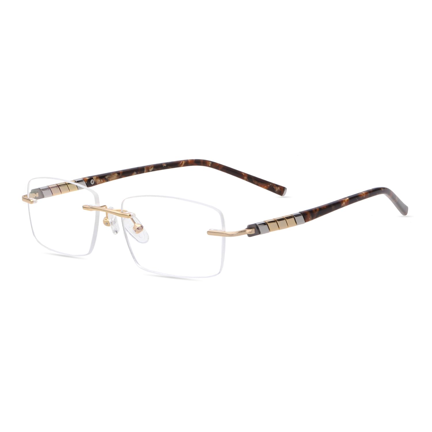 HELES - Occhiali da lettura da uomo, rettangolari, in titanio e policarbonato, con blocco della luce blu, antiriflesso, Oro, +3.50 Strength