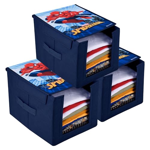 Kuber Industries Marvel Spider Man – Lot de 3 organiseurs de garde-robe, organiseur de chemises et de vêtements, boîtes de rangement pliables, organiseur d'étagère, sac empilable pour chemise, bleu