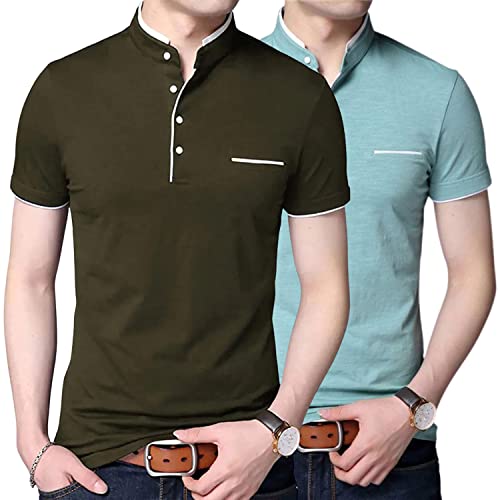 Image of Stylish and Handsome Mandarin Collar Half Sleeve T Shirt for Men Combo (Pack of 2)