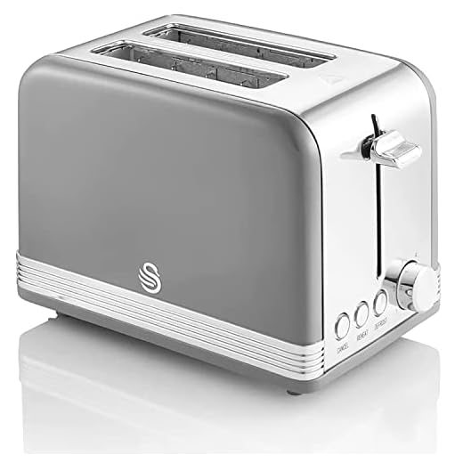Swan Retro ST19010GRNEU Tostadora Pan Ranura Ancha 2 Rebanadas, Diseño Vintage, 3 Funciones: Descongelación, Recalentamiento, Cancelación, Regulador 6 Niveles de Tostado, Acero Inoxidable, Gris, 815W