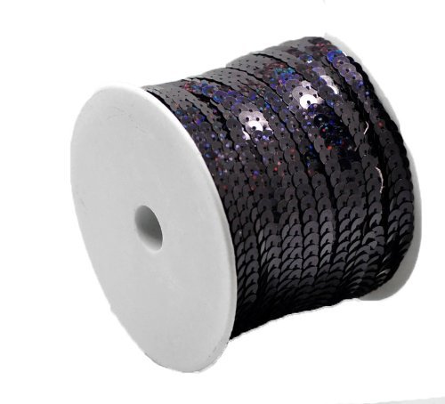 Rockin Beads Brand, Sequins Trim Spool String Flat Bling Black Ab 6mm Dia (2/8