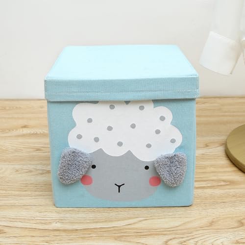 Image of House of Quirk Non-Woven Storage Bins With Lid, Foldable Clothing Storage Box Case With Handle For Toy, Books, Closet, Bedroom, Home (Blue Sheep)