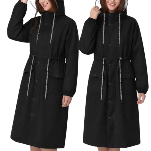 Chubasquero largo con capucha para mujer, chaqueta ligera de entretiempo impermeable y transpirable
