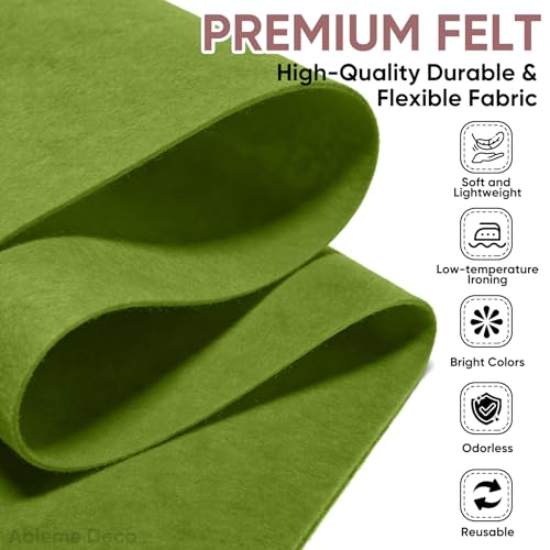 Image of Soft Felt Fabric Sheet 18 inch x 36 inch, 1.6mm Acrylic Craft Felt, Moss Green