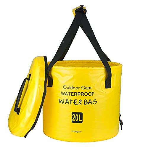 YUMQUA Secchio Pieghevole con Coperchio, Secchio Pieghevole Portatile Contenitore per Acqua Lavabo per Campeggio Pesca Escursionismo Viaggi all'aperto Giardinaggio Lavaggio Auto (Giallo, 20L)