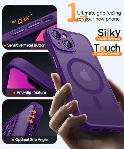 Image of CANSHN Magnetic for iPhone 13 Case, Upgraded [Full Camera Protection] [Compatible with Magsafe] [Translucent Matte] Shockproof Protective Phone Case for iPhone 13 6.1 inch - Deep Purple