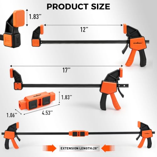 Image of 3-Pack Wood Clamps for Woodworking, 2-Piece 12 inch Bar Clamps with Clamp Connector, Quick-Release Wood Clamps with 150 LBS Load Limit, Wood Clamp Set for Woodworking, Gluing & DIY Projects
