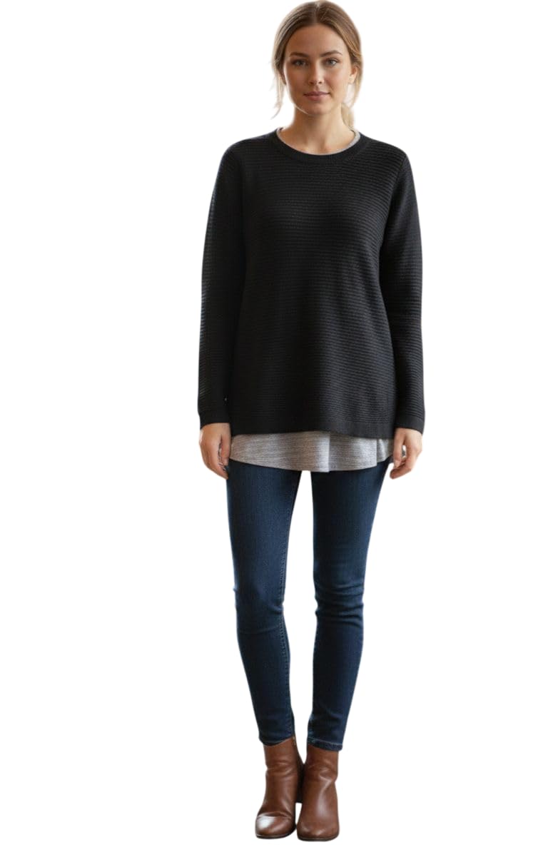 Women Sweater for Winter Woollen Warm Stretch Relaxed Fit Sweaters for Women Winter Casual Wear Black & Grey-image-25