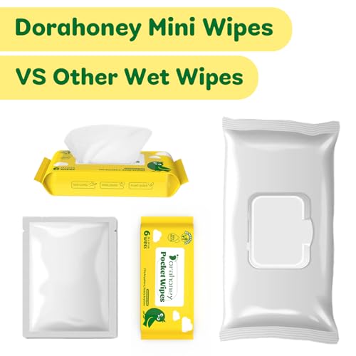 Dorahoney Mini Feuchttücher Reisegröße, 99% Wasser, unparfümiert & hypoallergen, für Hände & Gesicht, Baby Feuchttücher in kleiner Packung… – Ansicht 6