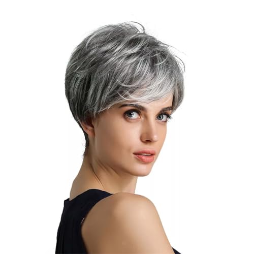 Image of PORSMEER Hair Toppers for Women Short Pixie Cut Pieces for Women with Thinning (Black mix Silver)