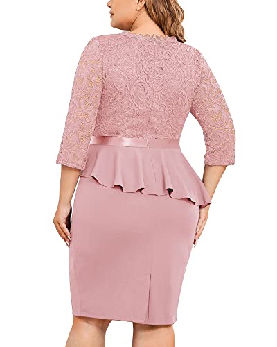 Image of Miusol Women's Plus Size Lace Keyhole Neckline Peplum Bodycon Vintage Cocktail Party Dress